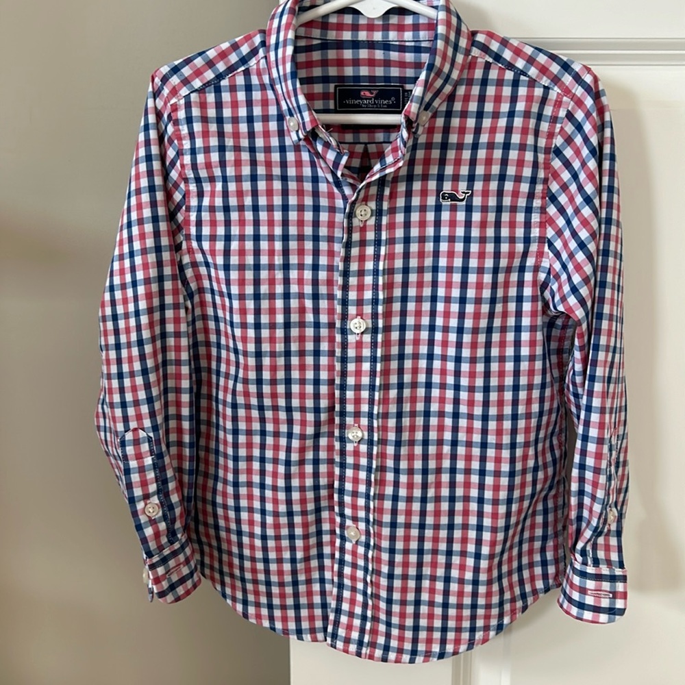 Vineyard Vines Performance Blend Fabric Moisture Wicking Plaid Whale Shirt 3T